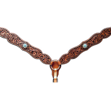 Bar H Equine Horse Genuine Leather Floral Design Breast Collar ,Headstall Brown